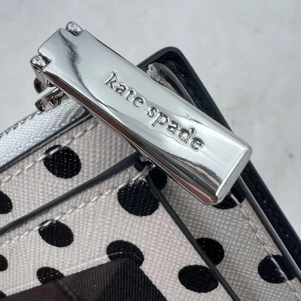 kate spade polka dot zip card wallet in light pink and black